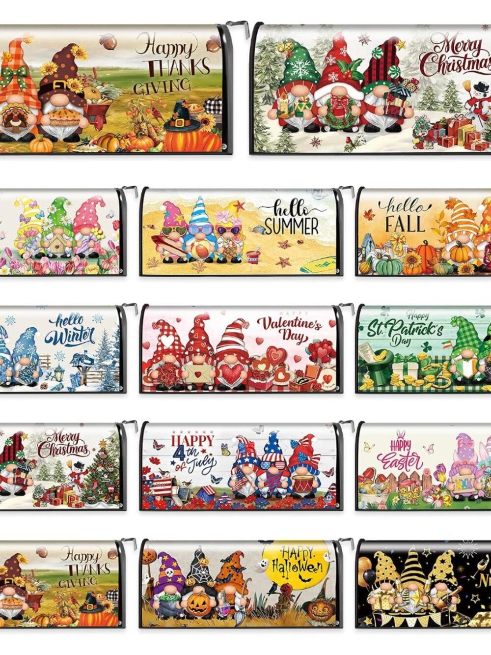 12 Pcs Seasonal Gnome Magnetic Mailbox Covers, Oxford Cloth